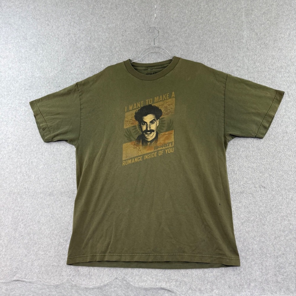 Borat Graphic T-Shirt Mens XL Green Romance Inside 2007 vintage Movie Promo Tee